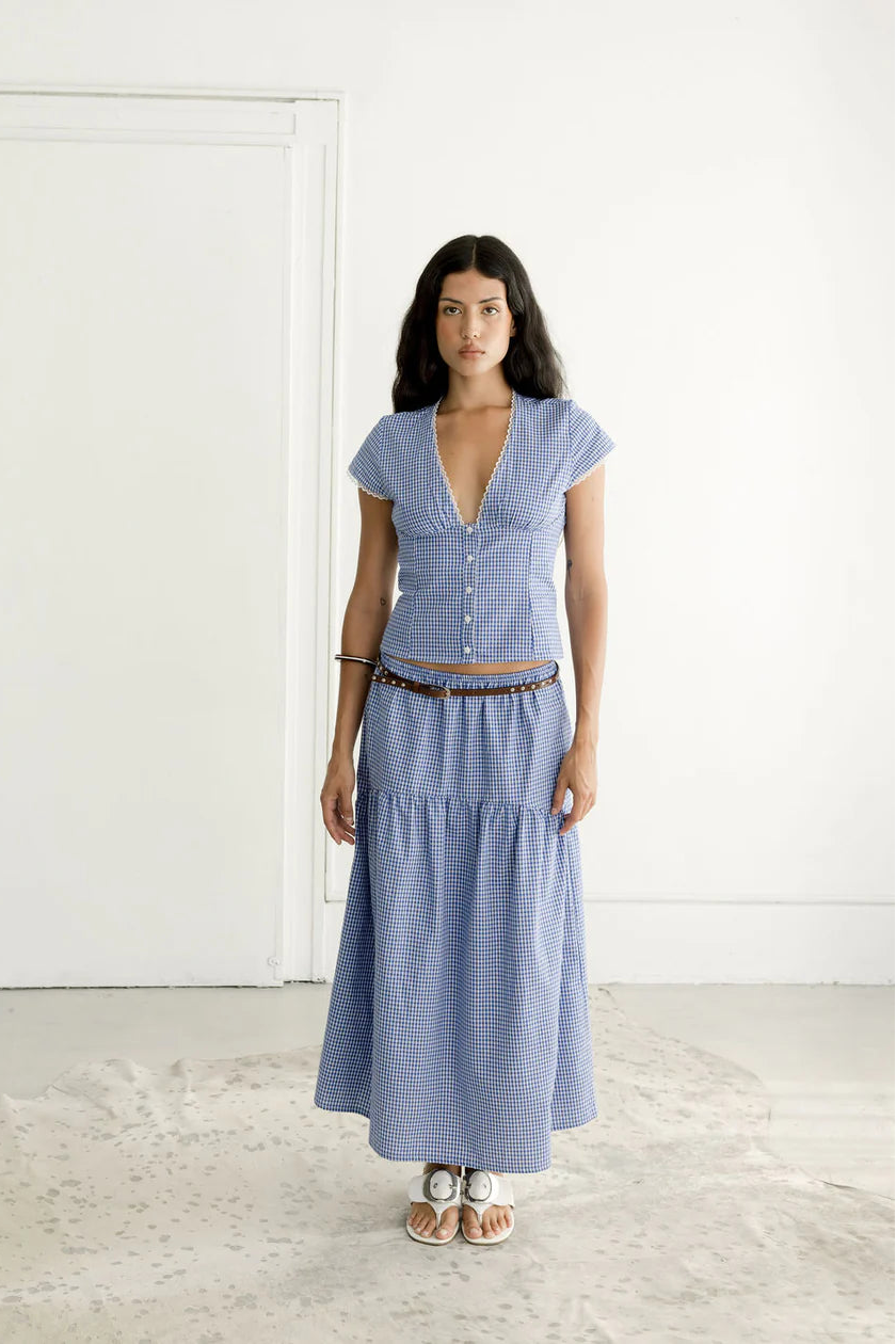 Field Skirt - Ocean Gingham