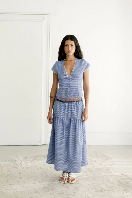 Field Skirt - Ocean Gingham