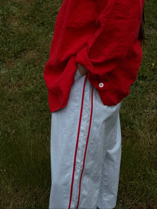 Jules Pant with Piping - Mist & Red