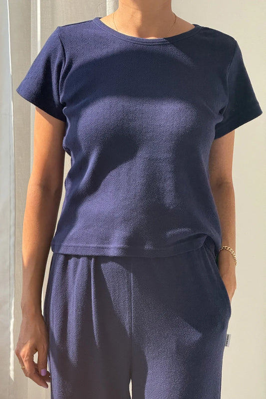 Pointelle Baby Tee - Navy