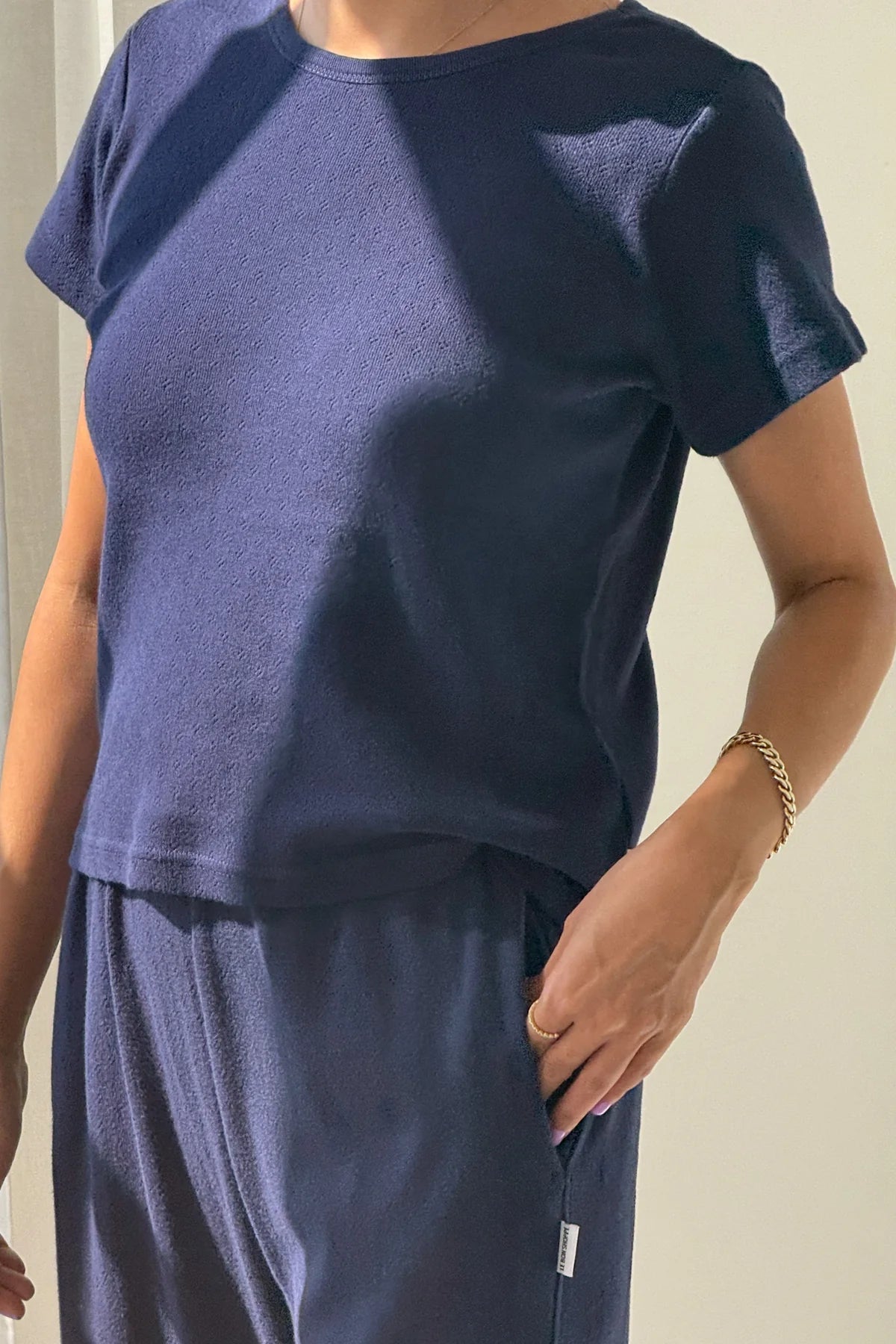 Pointelle Baby Tee - Navy