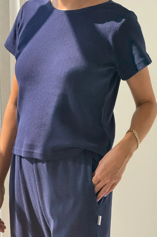 Pointelle Baby Tee - Navy