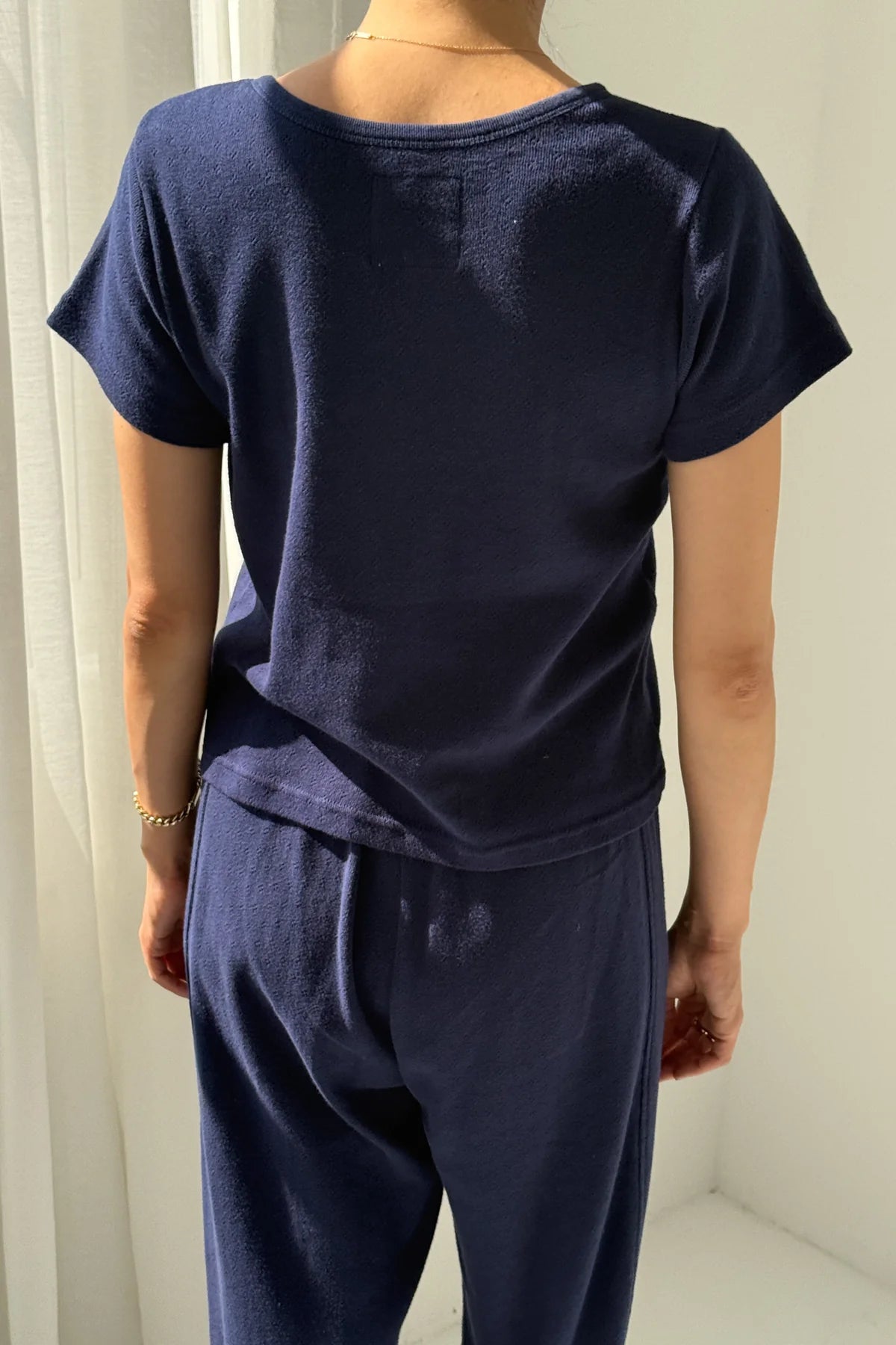 Pointelle Baby Tee - Navy