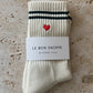 Embroidered Boyfriend Socks - Parchment + Heart