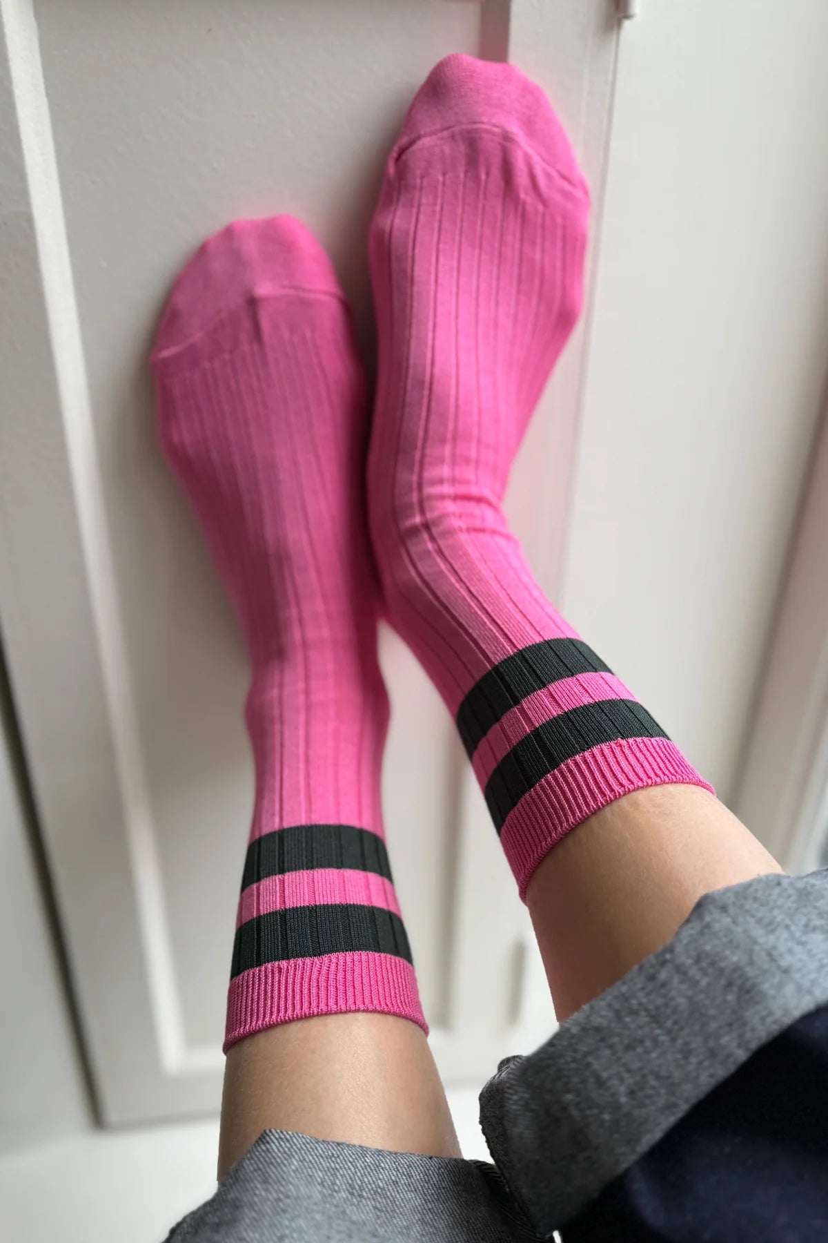 Her Varsity Socks - Pink Green