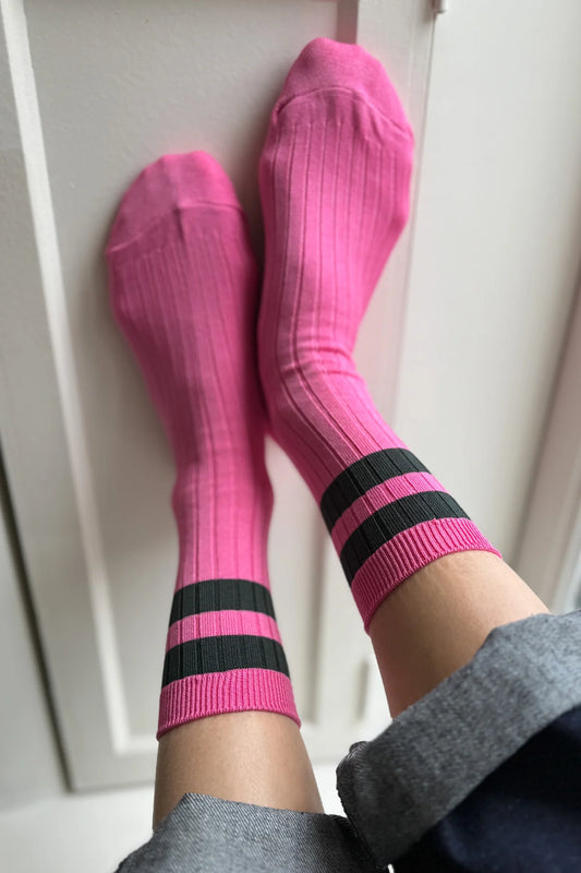 Her Varsity Socks - Pink Green