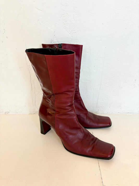 90s Vintage Burgundy Leather David's Boots