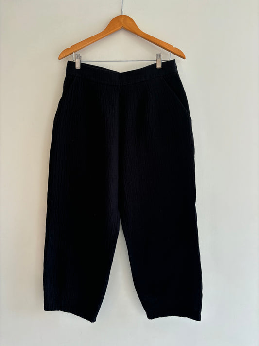 Eve Gravel Textured Black Cotton Pants