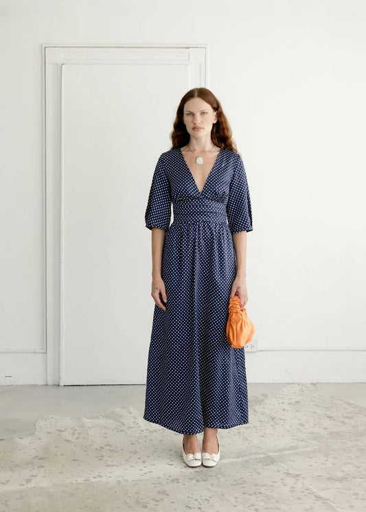 Verona Dress - Navy Polkadot