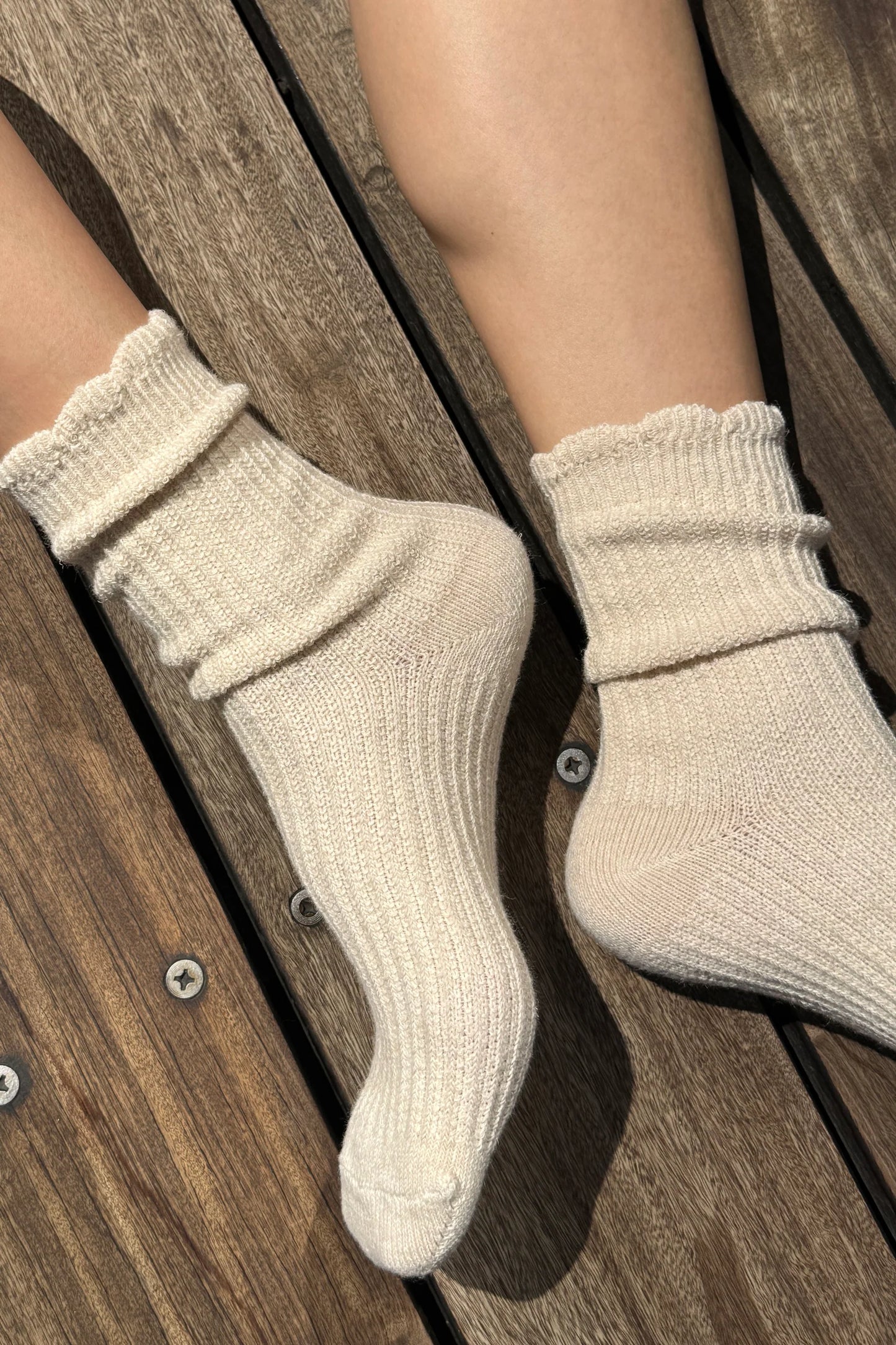 Linen Scallop Socks - Naturel