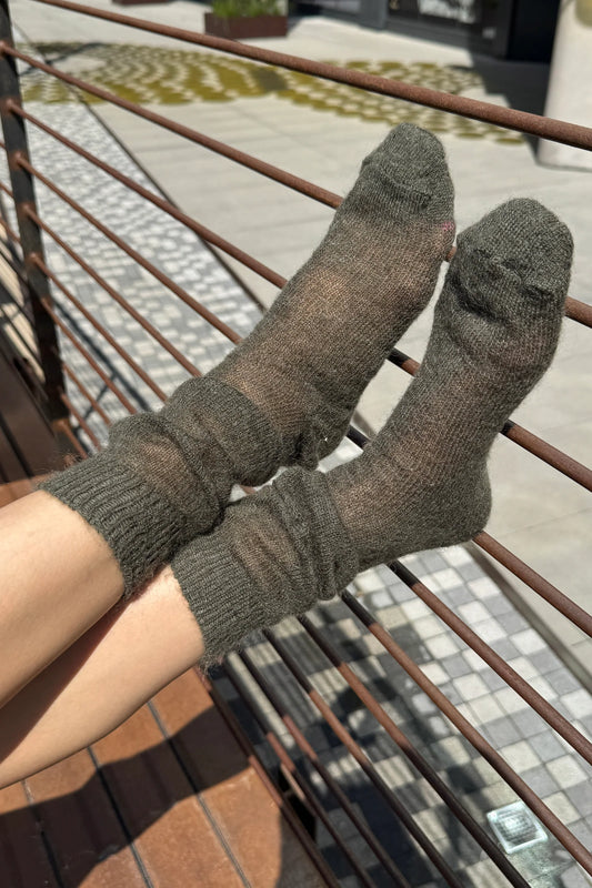 Mohair Veil Socks - Mountain Olive