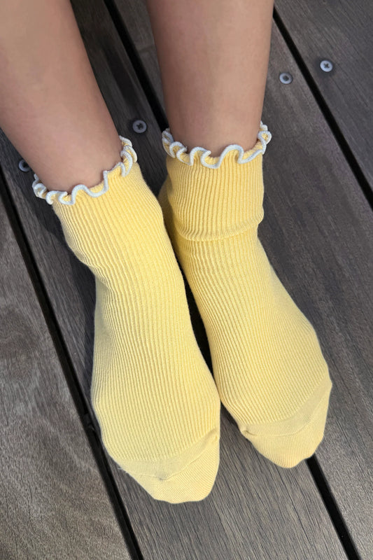 The Petite Ruffled Modal Socks - Butter/ Baby Blue