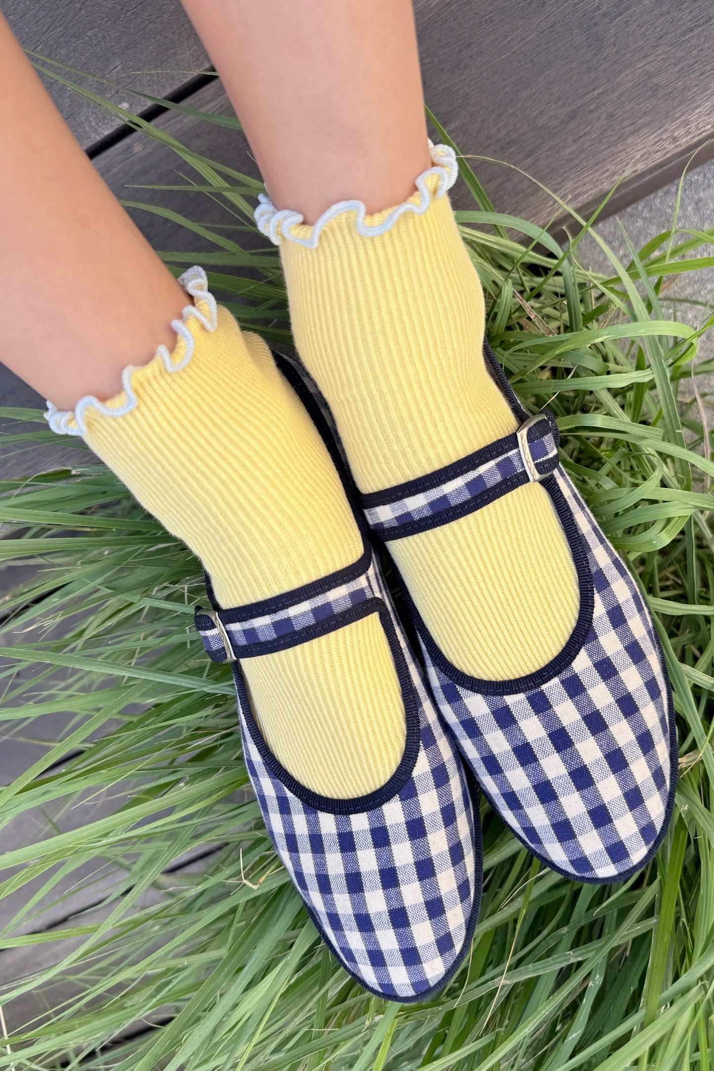 The Petite Ruffled Modal Socks - Butter/ Baby Blue