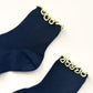 The Petite Ruffled Modal Socks - Navy/ Butter