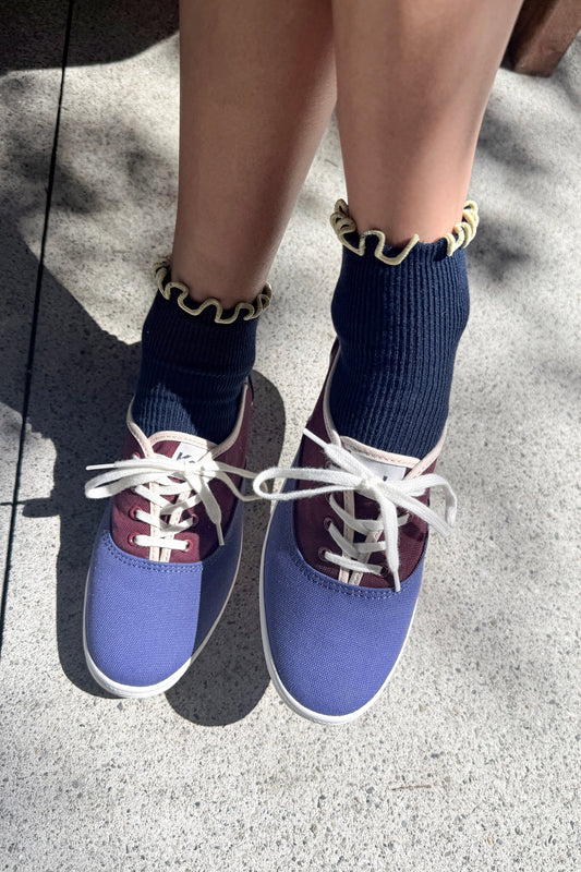The Petite Ruffled Modal Socks - Navy/ Butter