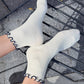 The Petite Ruffled Modal Socks - Soft White/ Navy