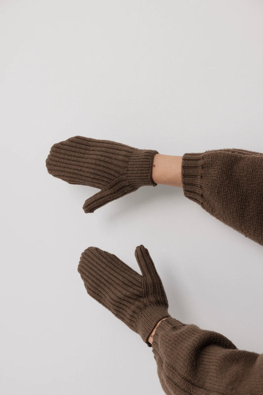 Rib Mittens - Bark