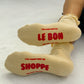 Ruffled Hugger Crew Socks - Banana Cream + Red