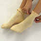 Ruffled Hugger Crew Socks - Banana Cream + Red