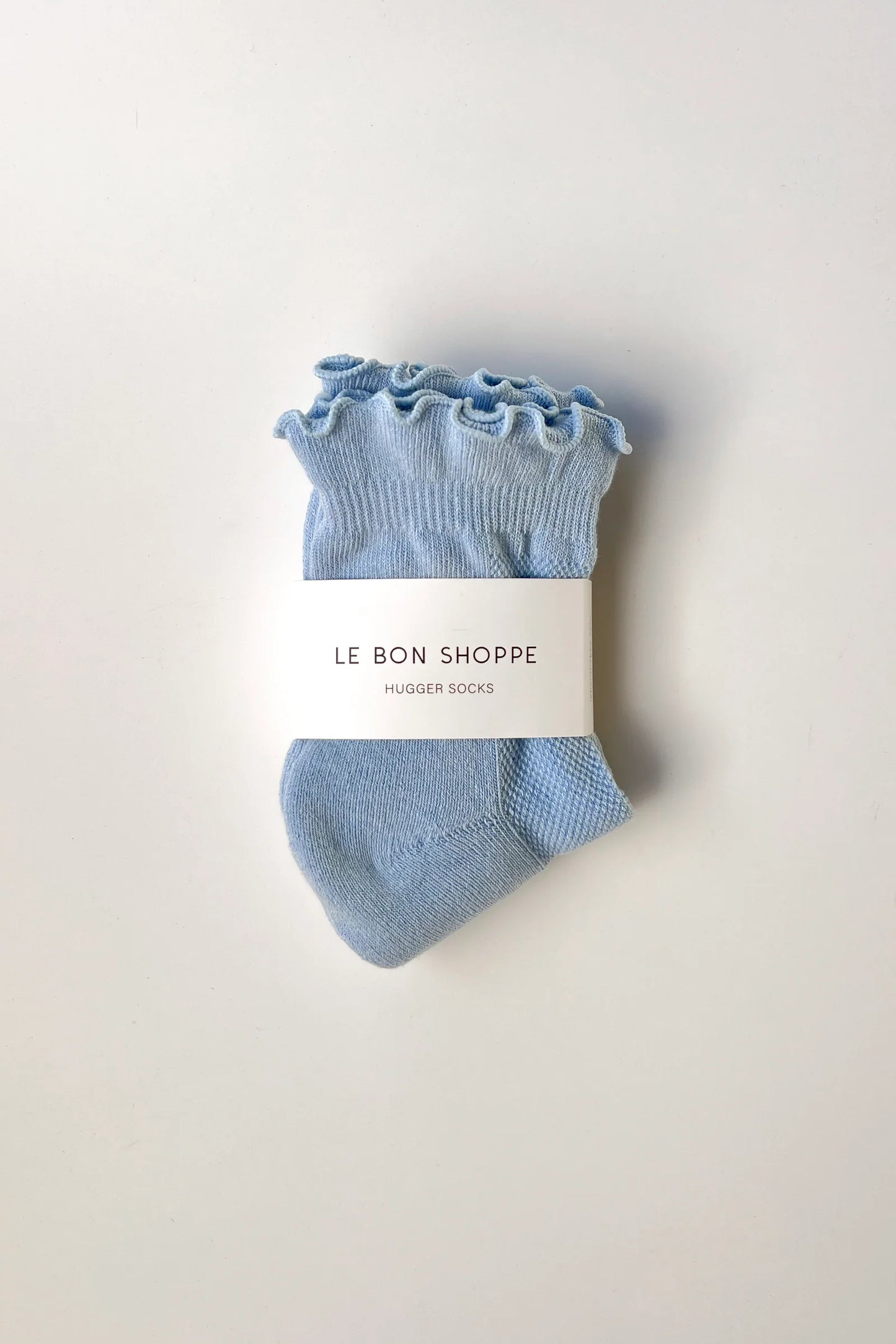 Ruffled Hugger Crew Socks - Periwinkle + Red