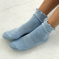 Ruffled Hugger Crew Socks - Periwinkle + Red