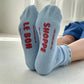 Ruffled Hugger Crew Socks - Periwinkle + Red
