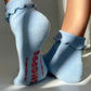 Ruffled Hugger Crew Socks - Periwinkle + Red