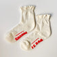 Ruffled Hugger Crew Socks - Vanilla + Red