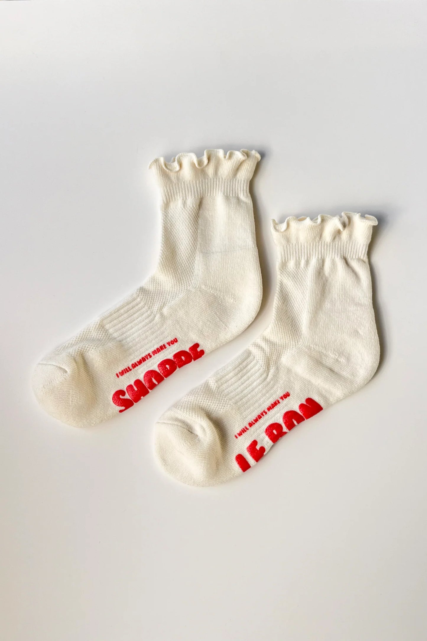 Ruffled Hugger Crew Socks - Vanilla + Red