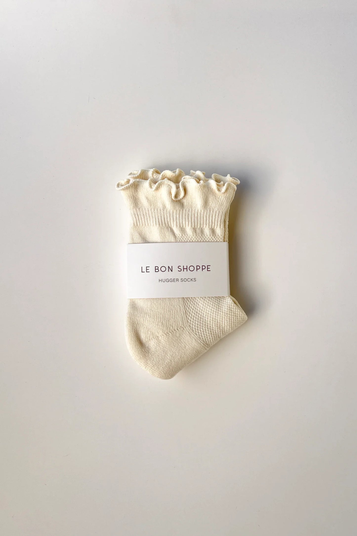 Ruffled Hugger Crew Socks - Vanilla + Red