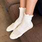Ruffled Hugger Crew Socks - Vanilla + Red