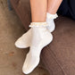 Ruffled Hugger Crew Socks - Vanilla + Red
