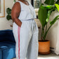 Jules Pant with Piping - Mist & Red