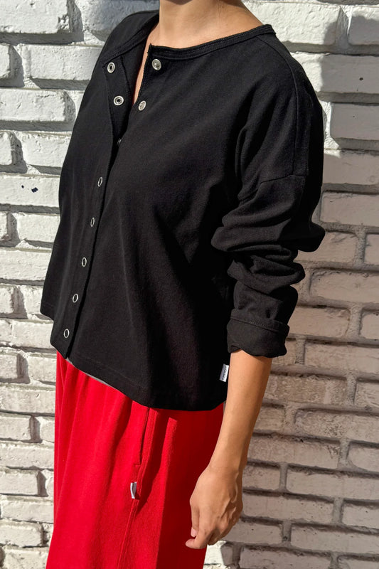 Soft Jersey Snap Caridgan - Black