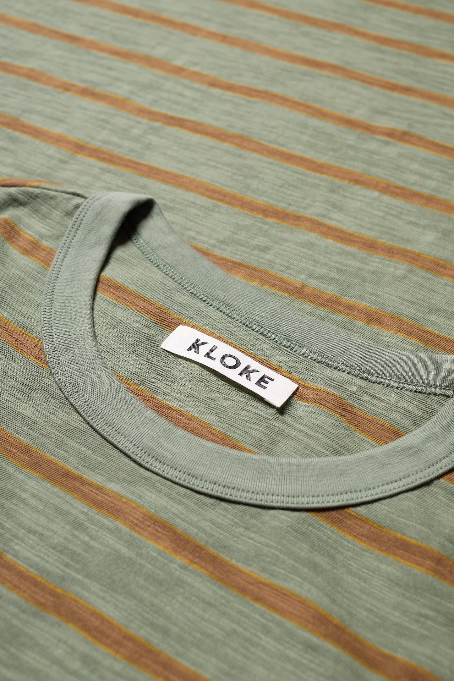 Obelisk Feeder Stripe Tee Olive/Tan Stripe