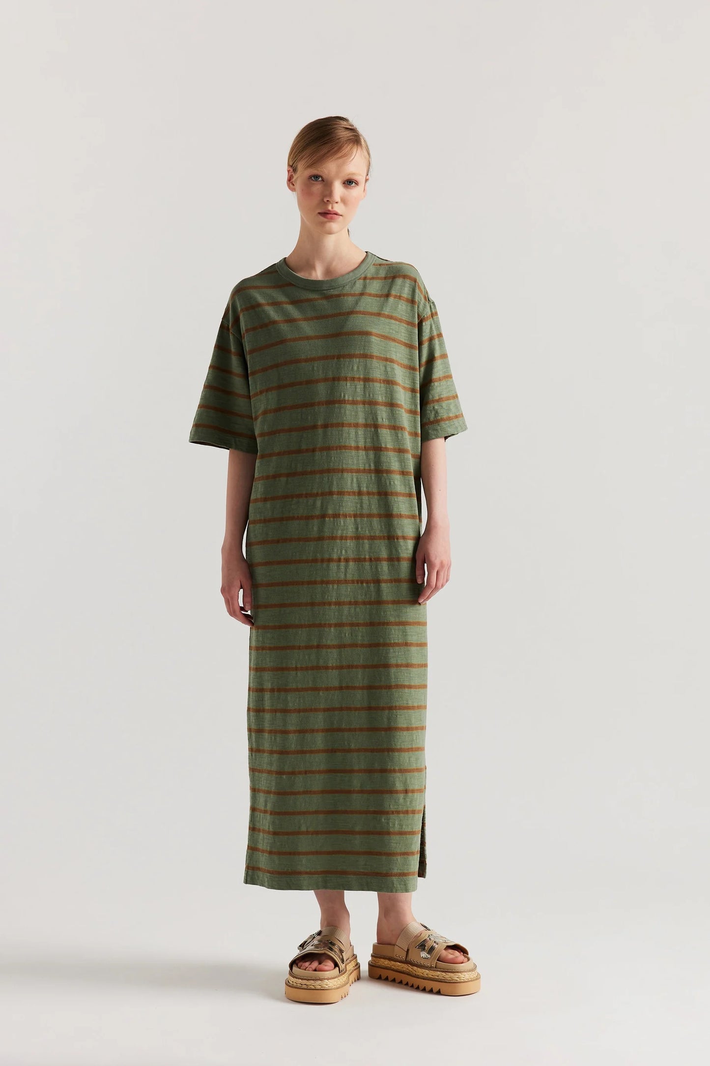 Fidelity Dress - Olive and Tan Stripe