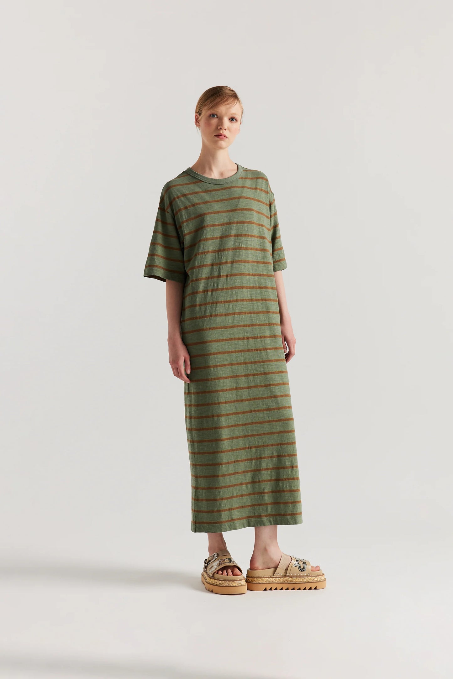 Fidelity Dress - Olive and Tan Stripe