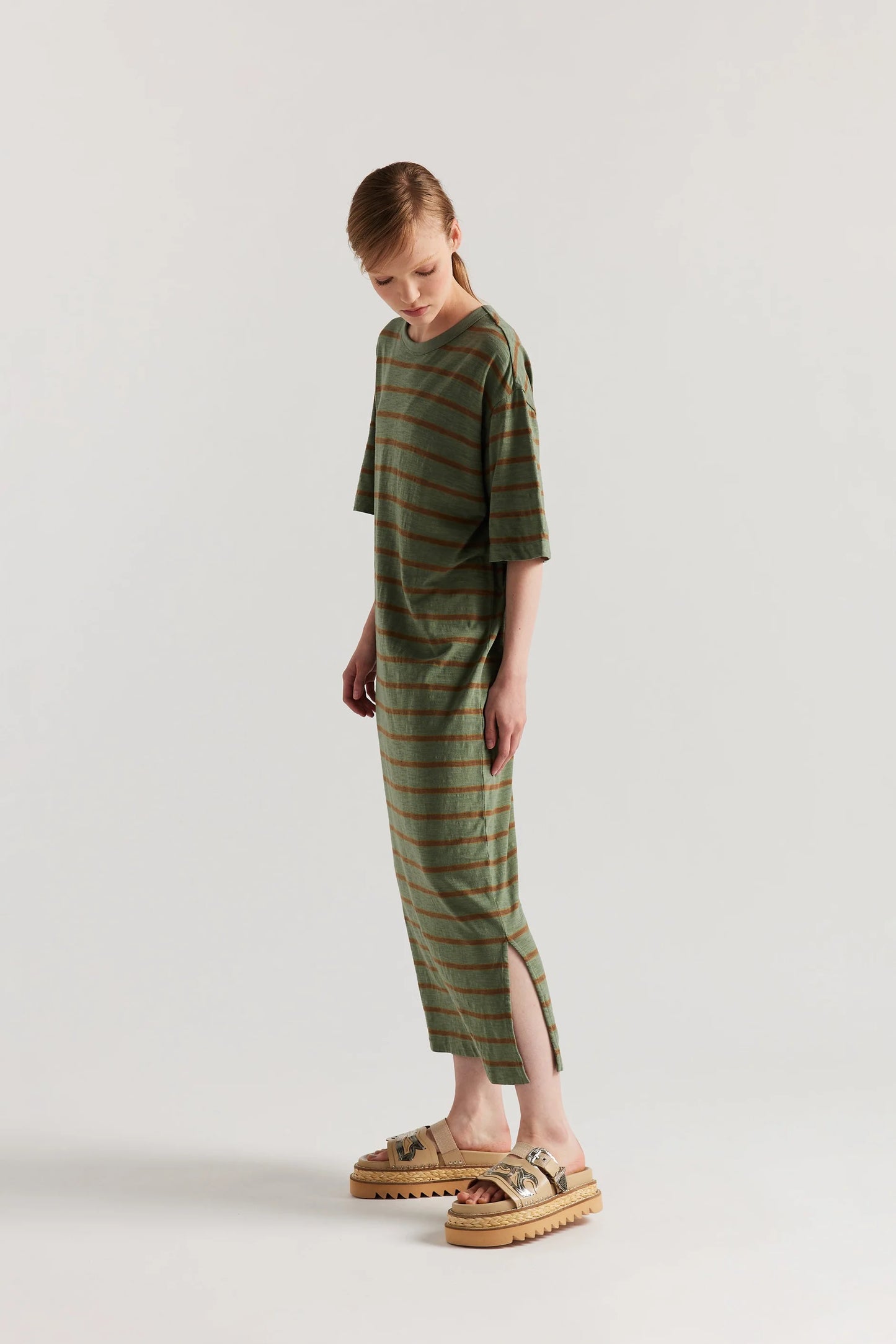 Fidelity Dress - Olive and Tan Stripe