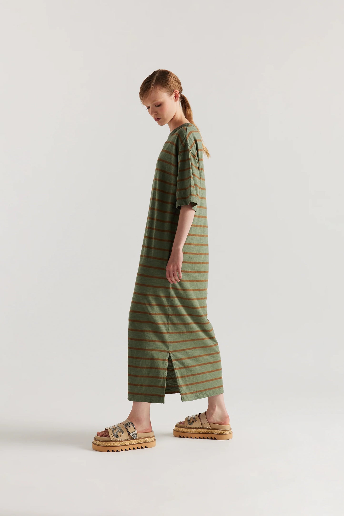 Fidelity Dress - Olive and Tan Stripe