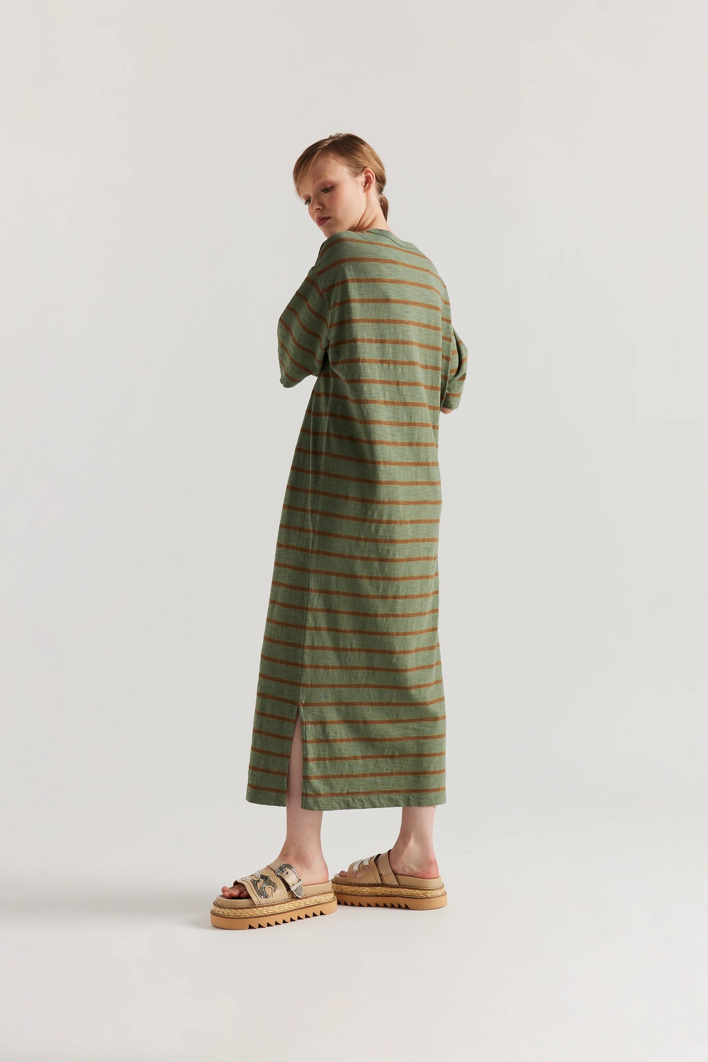 Fidelity Dress - Olive and Tan Stripe