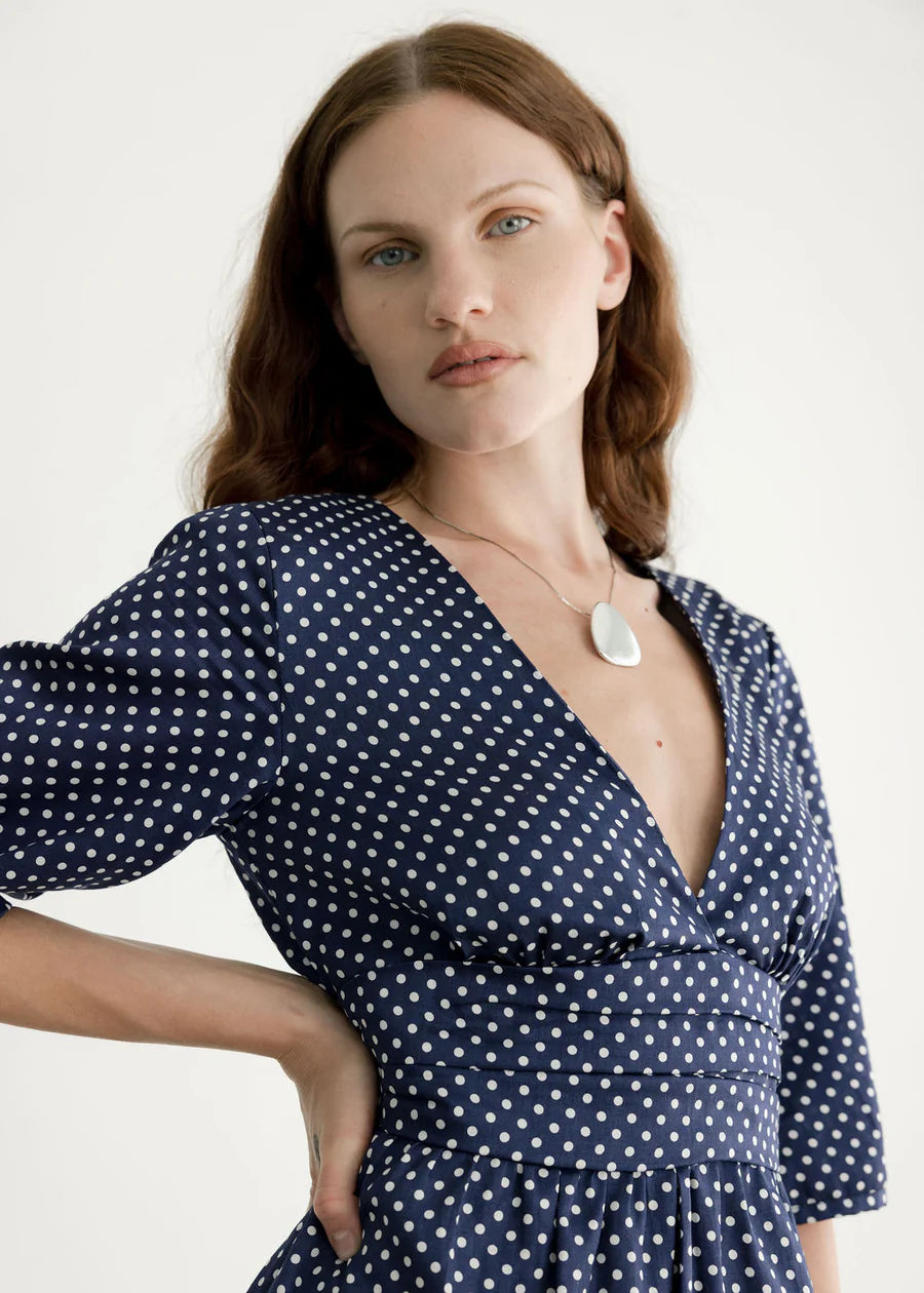 Verona Dress - Navy Polkadot