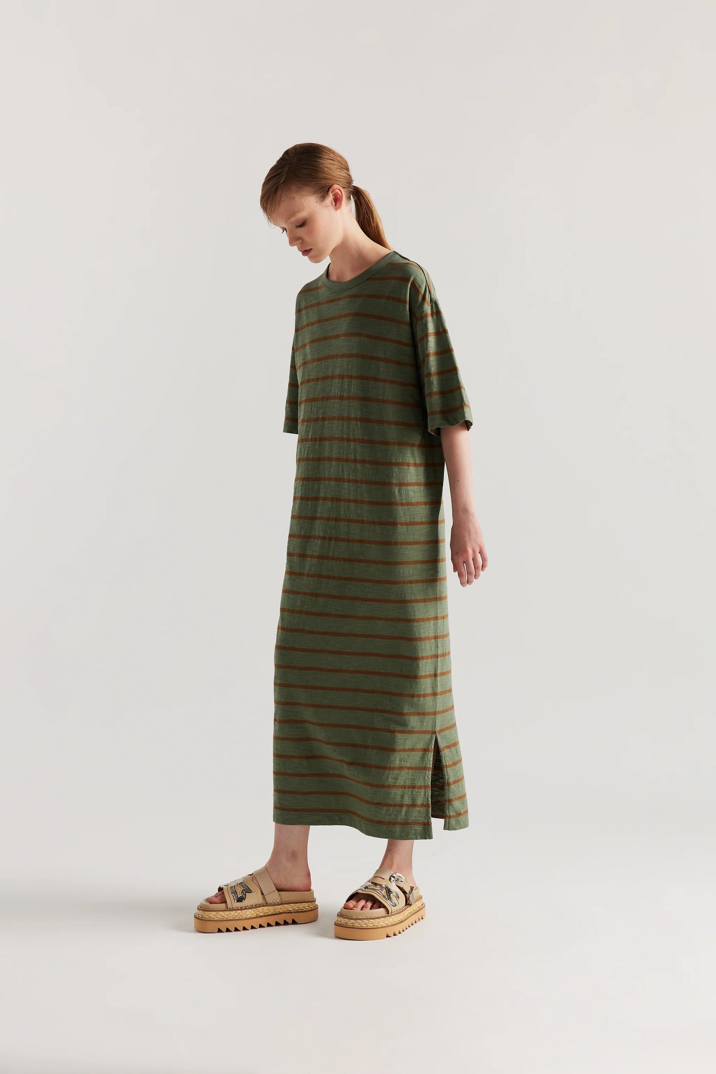 Fidelity Dress - Olive and Tan Stripe