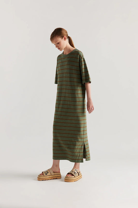 Fidelity Dress - Olive and Tan Stripe