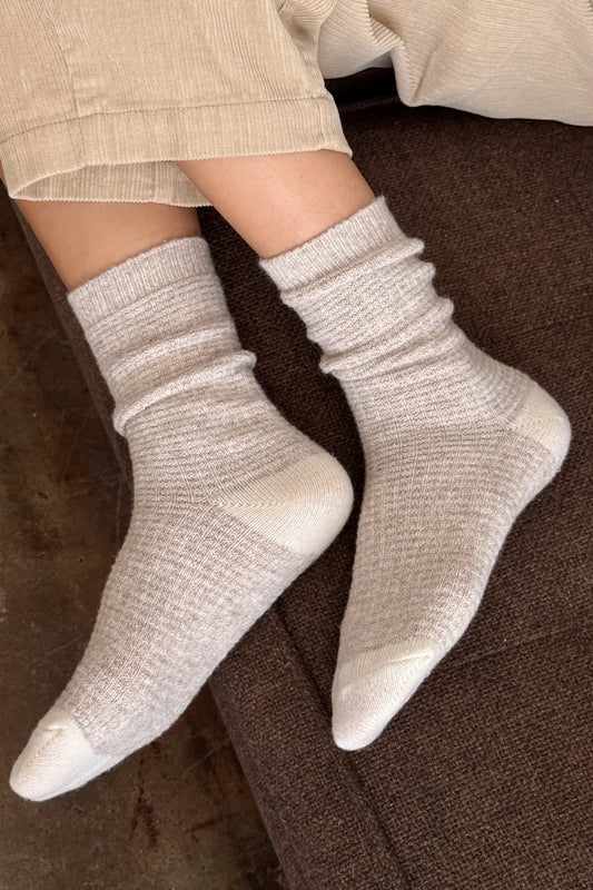 Wool Waffled Socks - Oatmeal/Cream