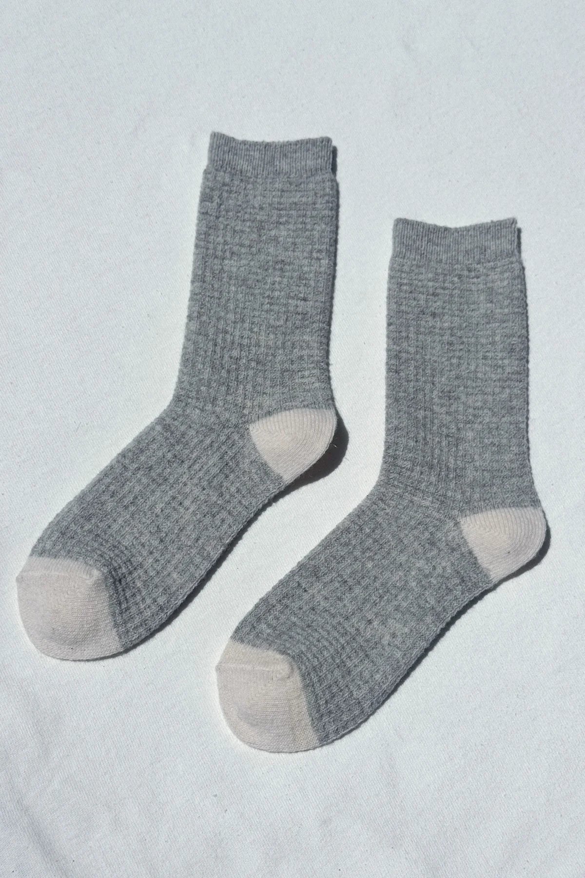 Wool Waffled Socks - Stone/Cream
