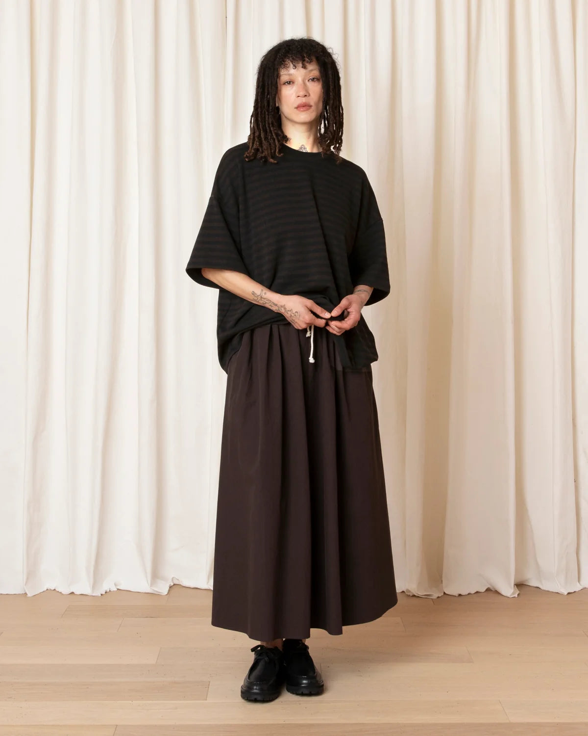 Drawstring Full Skirt - Dark Brown