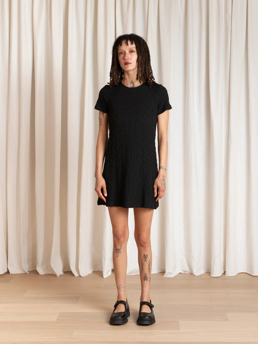 Mini Textured T-Shirt Dress - Black
