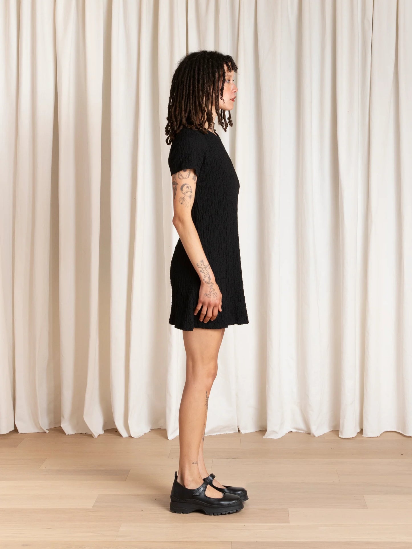 Mini Textured T-Shirt Dress - Black
