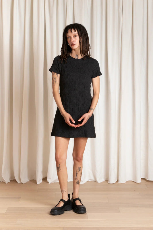 Mini Textured T-Shirt Dress - Black
