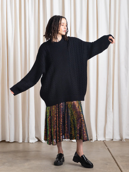 Oversized Cable Knit Sweater - Black